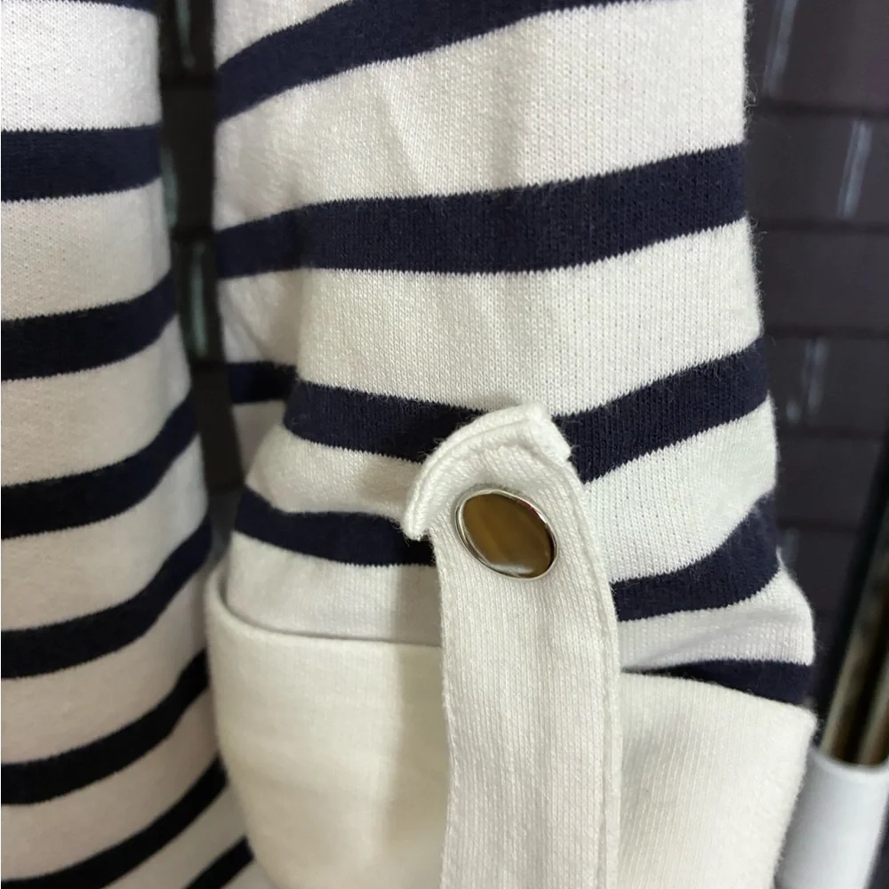 Karen Scott Sport Navy White Striped Zip Up Top Size Large Nautical Old Money - Picture 5 of 8